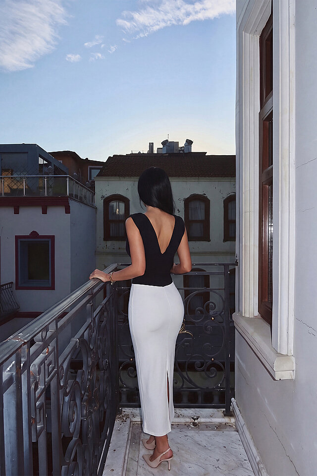 Siyah Çift Renk Midi Elbise ATE-3424 - 3