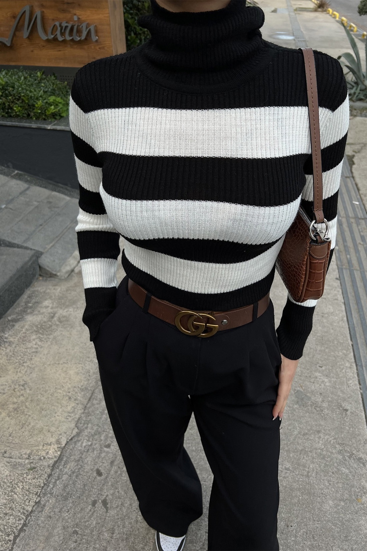 Siyah Çizgili Boğazlı Kazak ATE2816 - EYYO