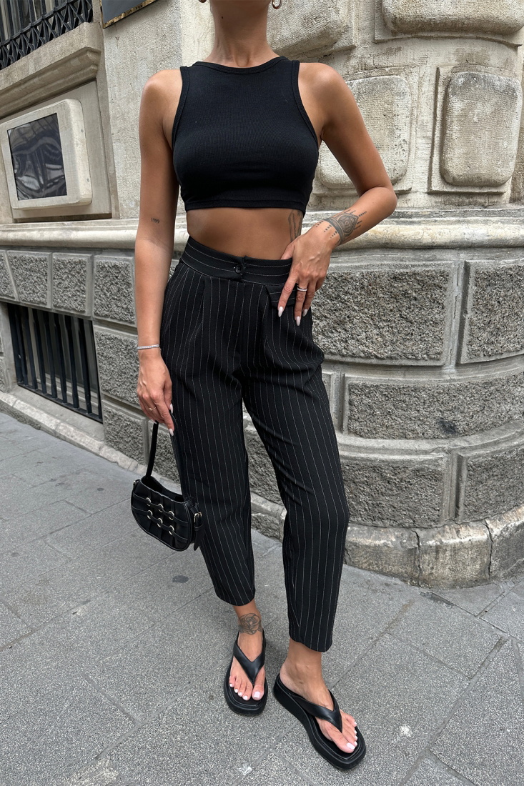 Siyah Çizgili Cep Detay Pantolon ATE7126 - TİLLE