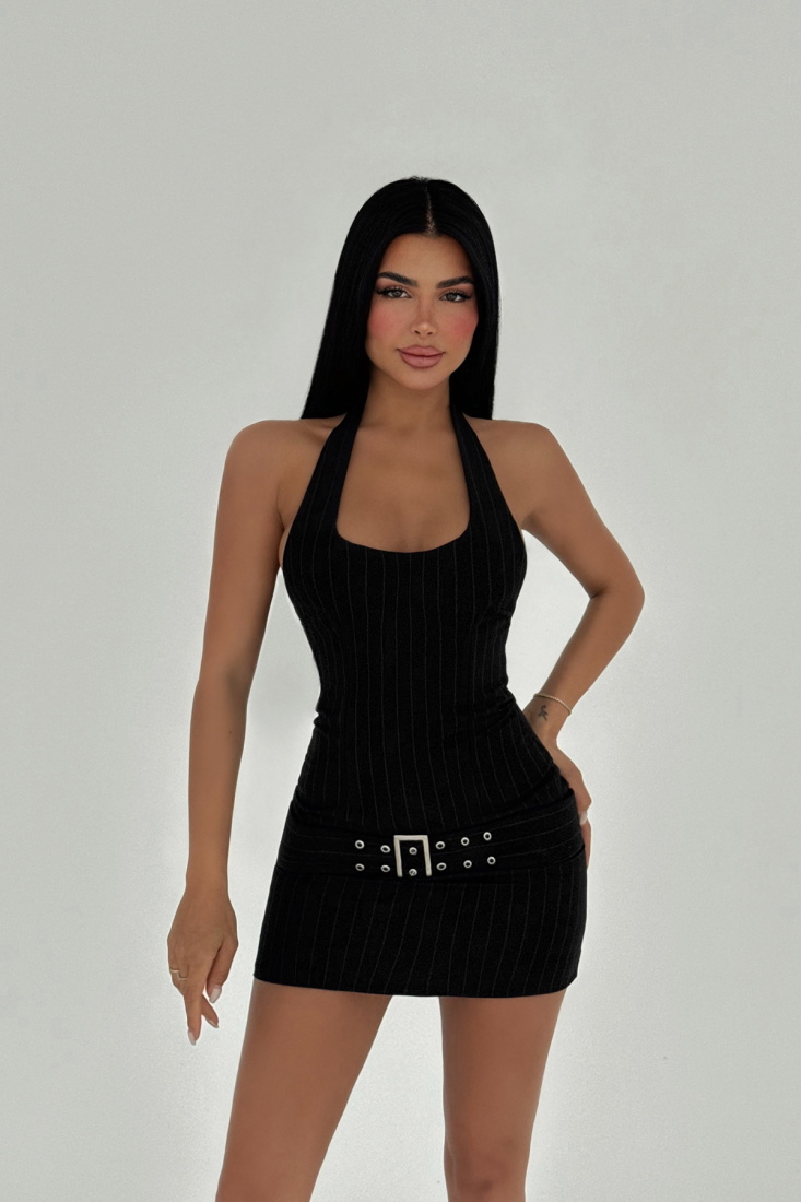 Siyah Joa Mini Kemer Detaylı Elbise ATE-2543 - EYYO