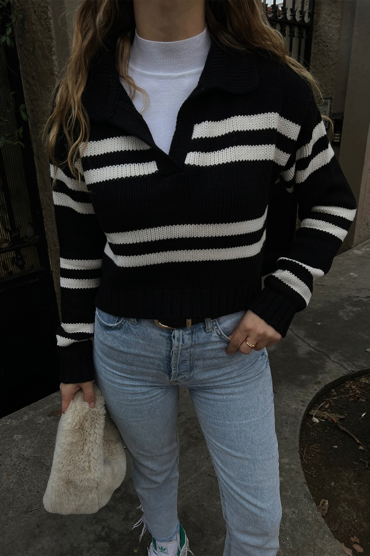 Siyah Çizgili Gömlek Yaka Kazak ATE2988 - EYYO