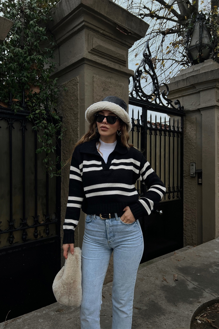 Siyah Çizgili Gömlek Yaka Kazak ATE2988 - EYYO