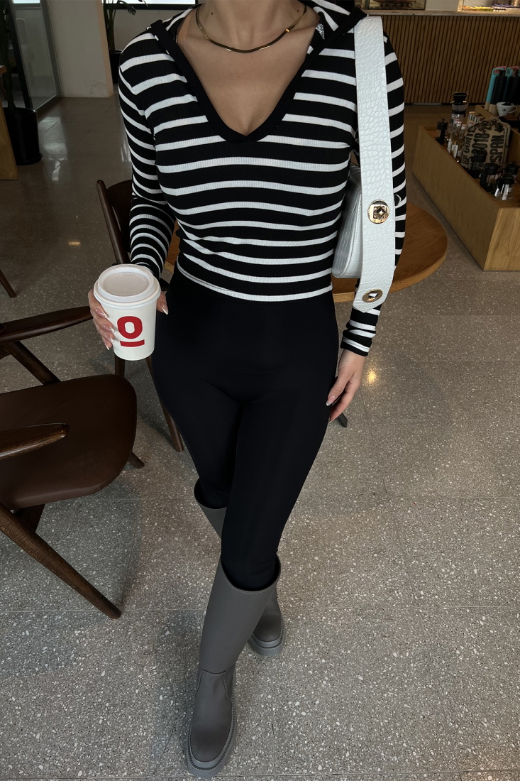 Siyah Çizgili Kapşonlu Sweat ATE2940 - EYYO