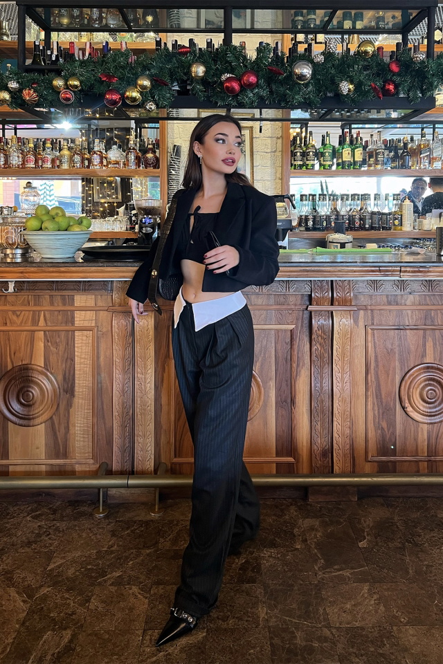 Siyah Çizgili Palazzo Pantolon ATE3145