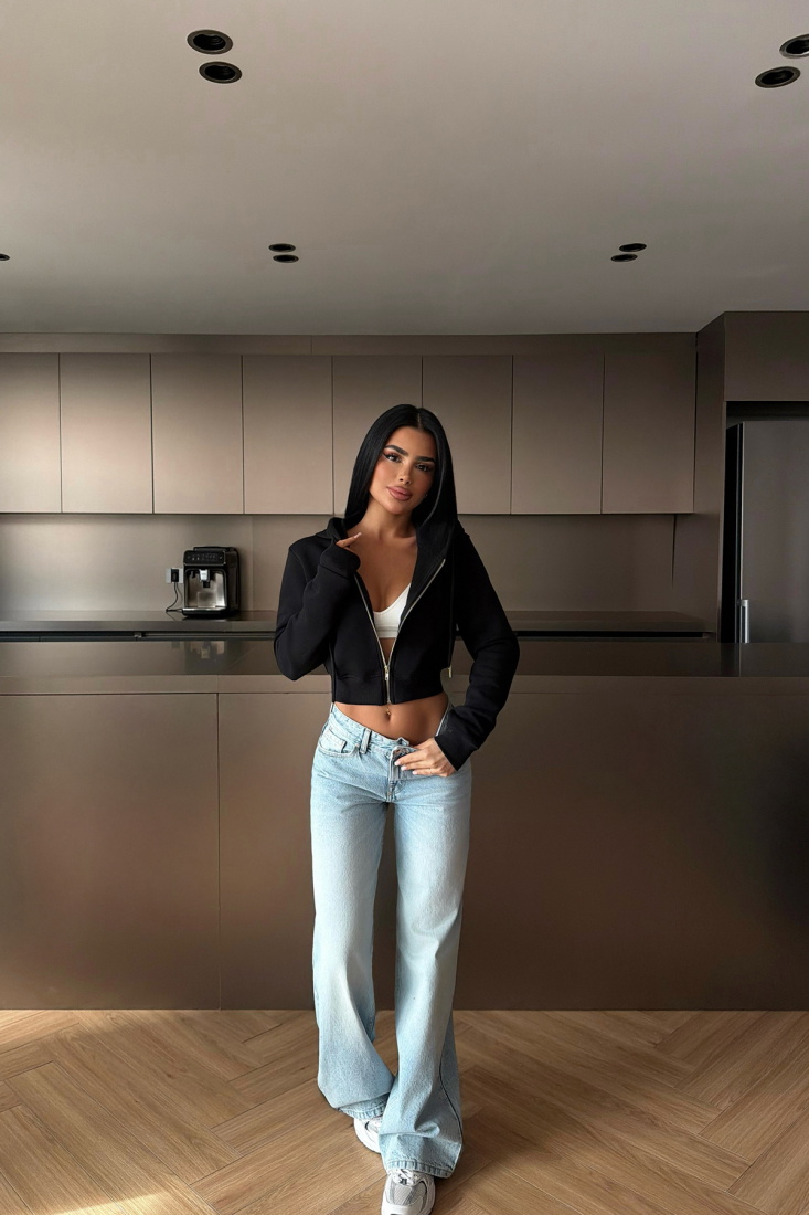 Siyah Caiden Crop Hırka ATE-4859 - EYYO