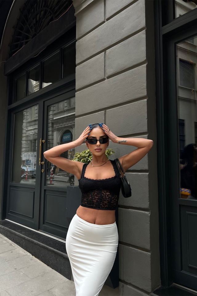 Siyah Dantel Detay Crop Top ATE6718 - 3