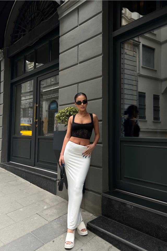 Siyah Dantel Detay Crop Top ATE6718 - 4