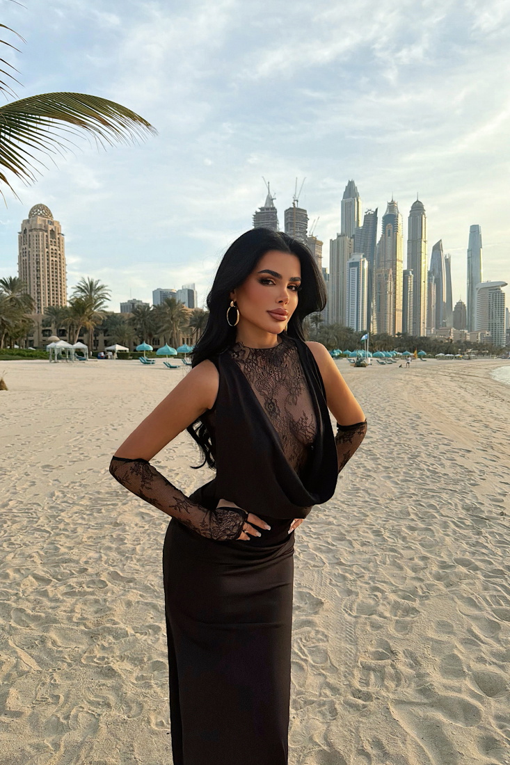 Siyah Palisades Dantel Uzun Elbise ATE-4720 - EYYO