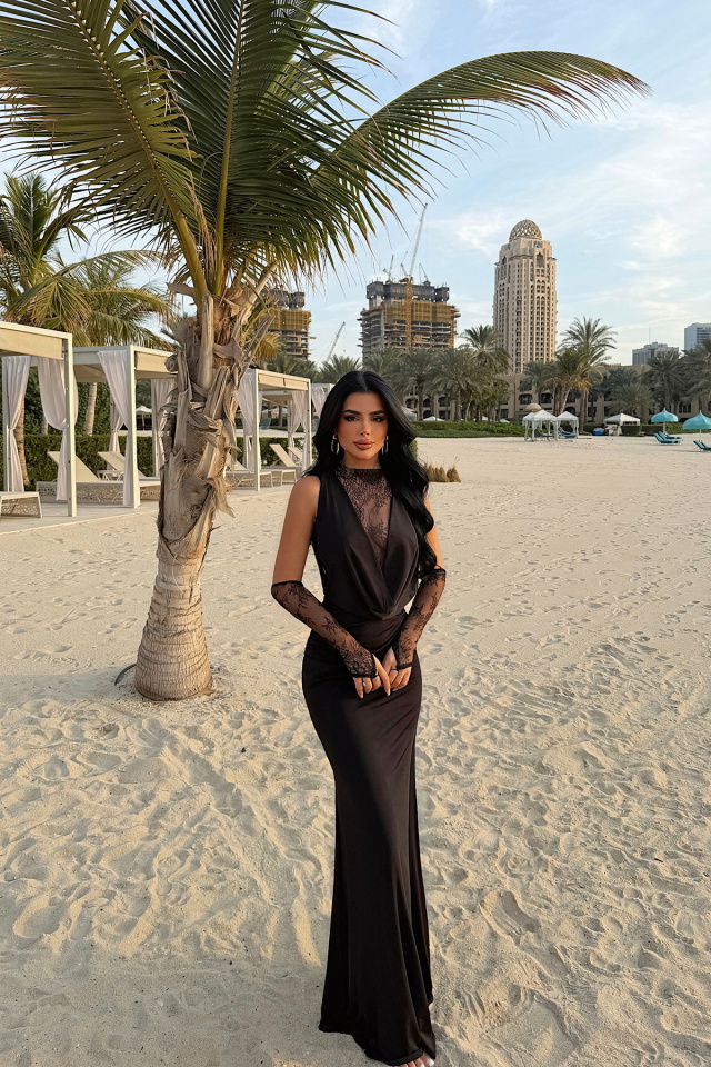 Siyah Palisades Dantel Uzun Elbise ATE-4720 - 4