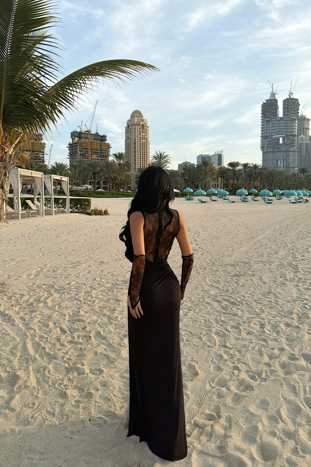 Siyah Palisades Dantel Uzun Elbise ATE-4720 - 6