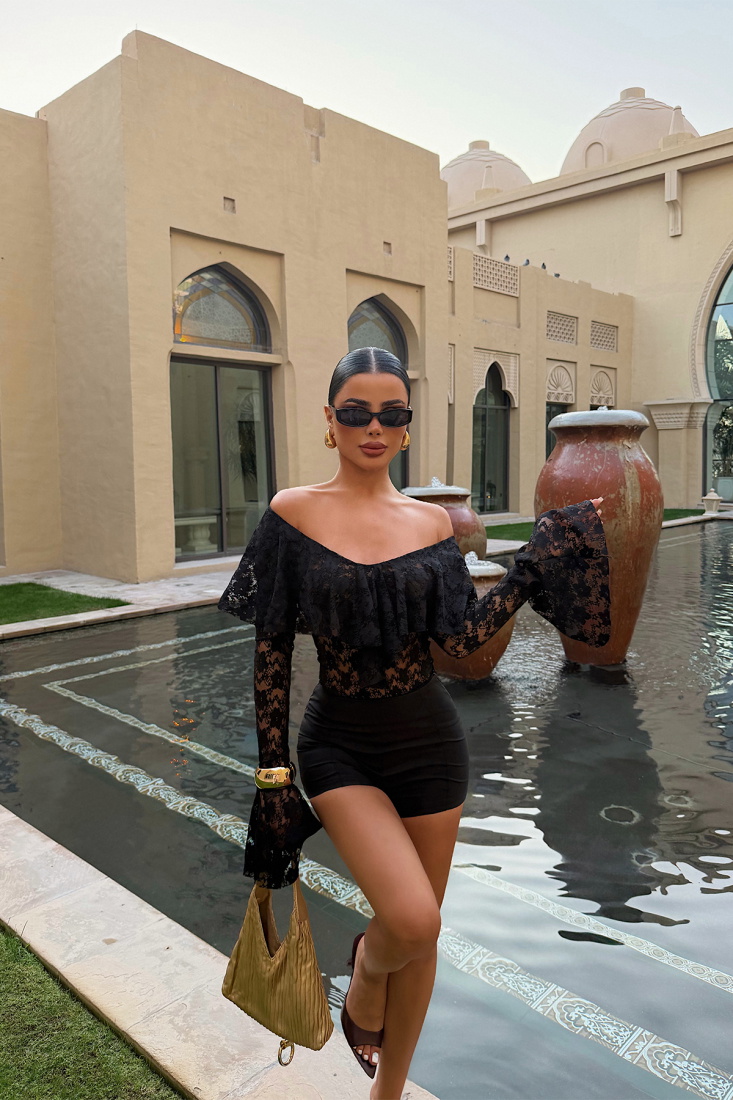 Siyah Braulia Dantel Bodysuit ATE-4755 - EYYO