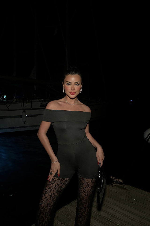 Siyah Ribbon Dantel Detaylı Tulum ATE-0973 - 5