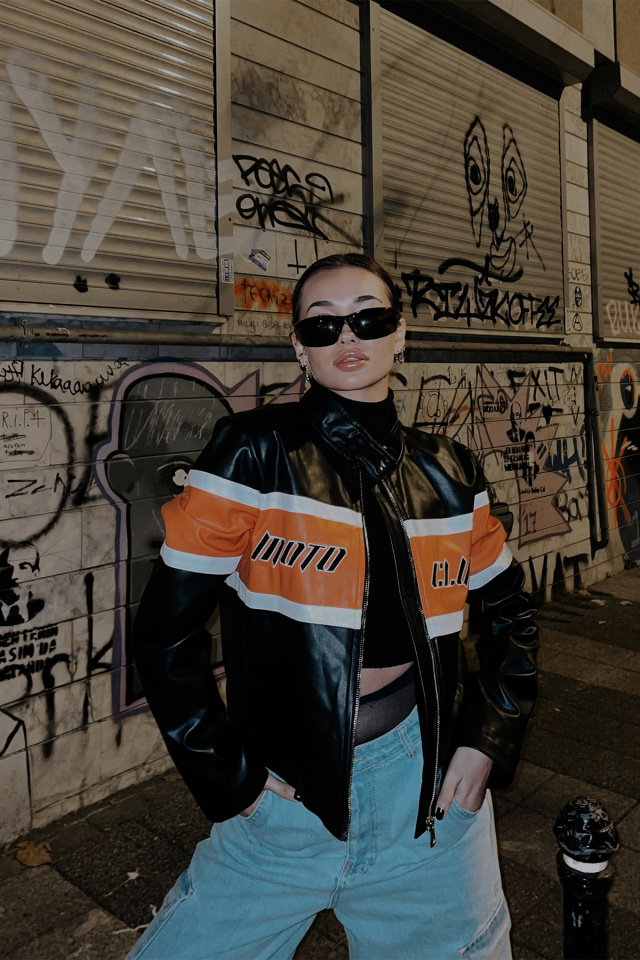 Siyah Deri Baskılı Kolej Ceket ATE3398 - 1