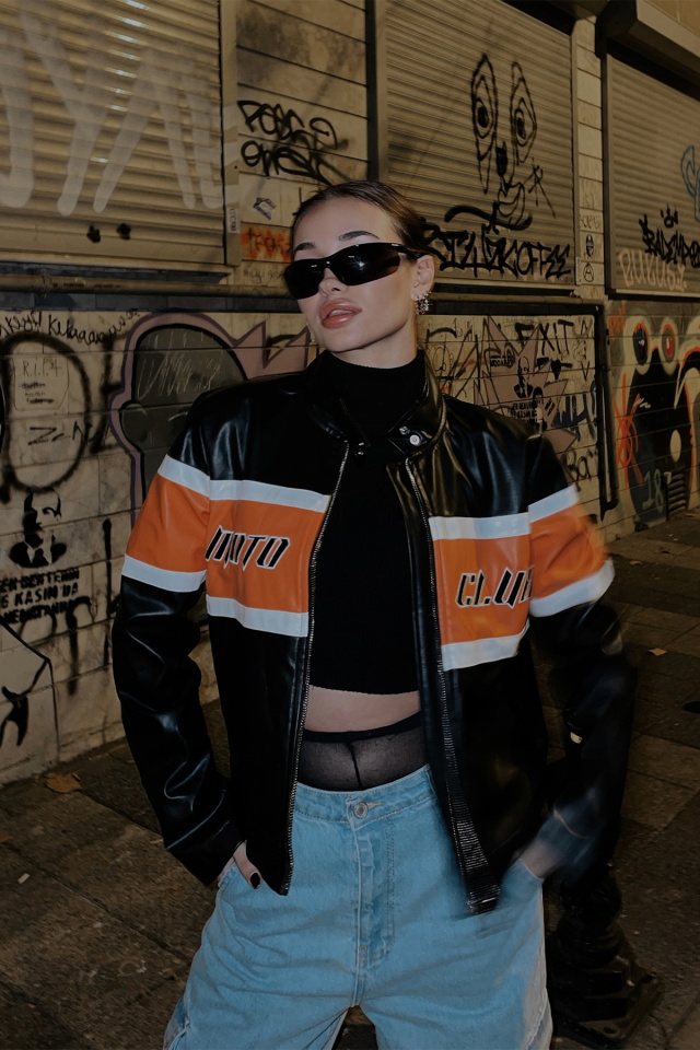 Siyah Deri Baskılı Kolej Ceket ATE3398 - 3