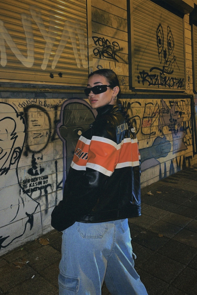 Siyah Deri Baskılı Kolej Ceket ATE3398 - 4