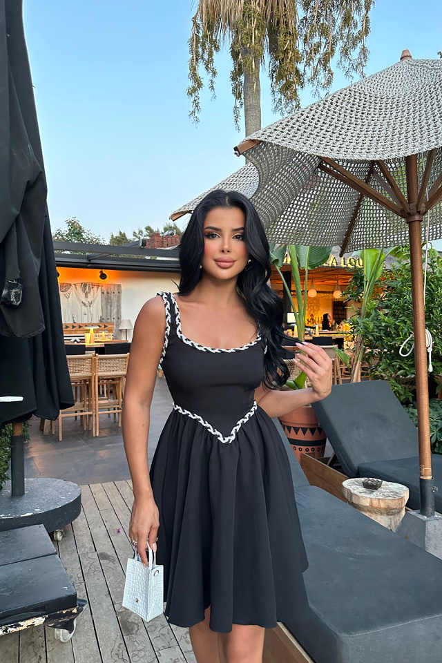 Siyah Dualipa Mini Elbise ATE8258 
