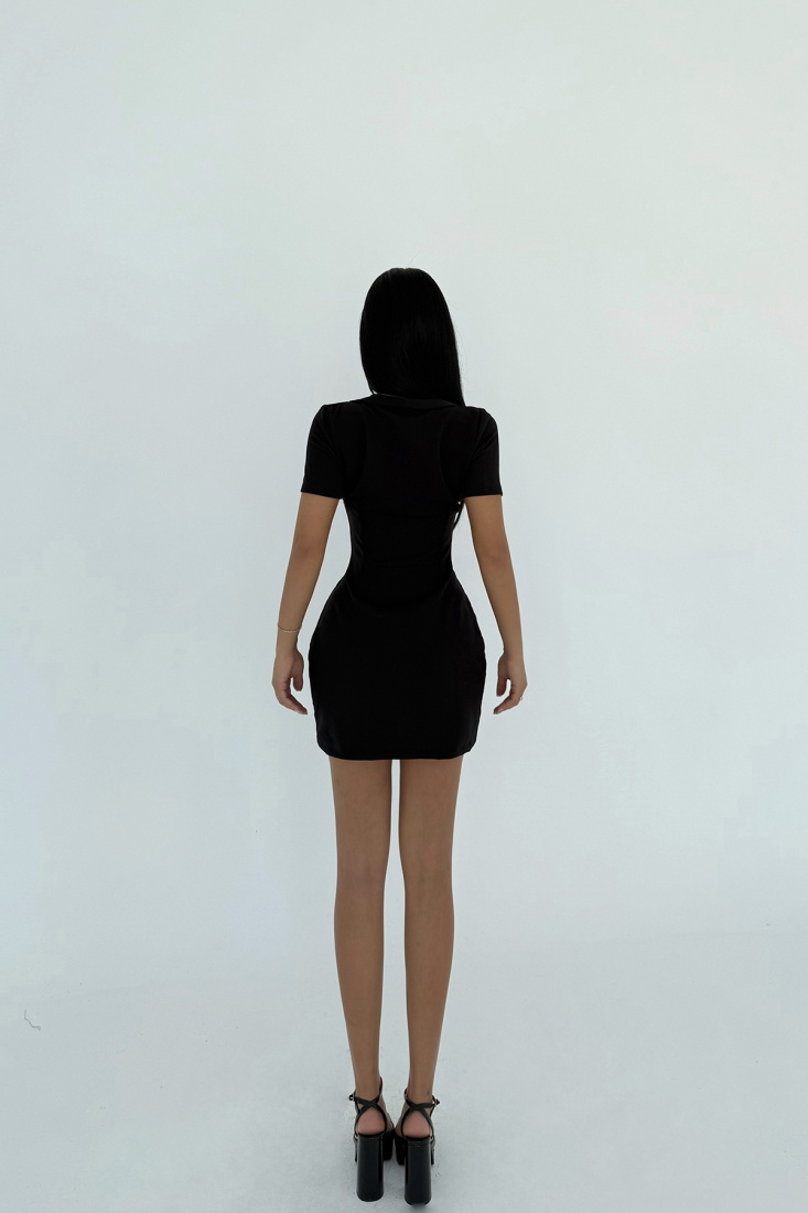 Siyah Lady Mini Elbise ATE-2460 - EYYO