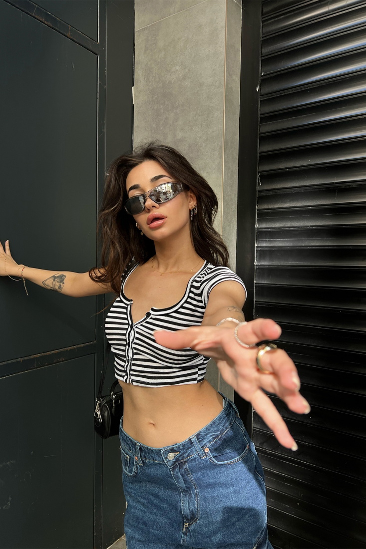 Düğme Detay Crop Top ATE6975 - KARABAY