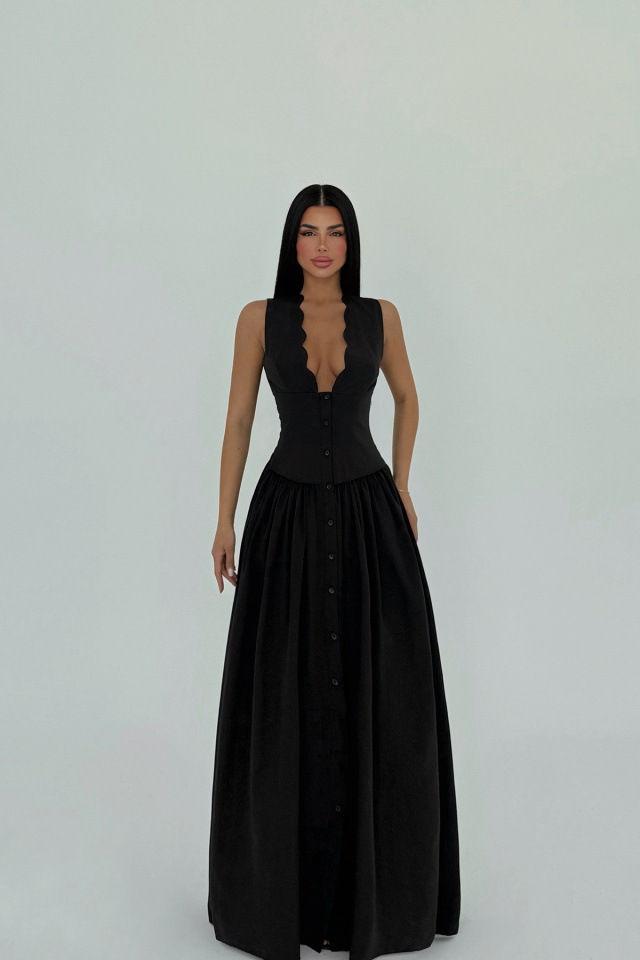 Siyah Emilie Uzun Elbise ATE-2340 