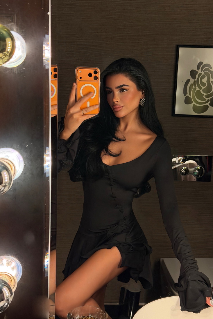 Siyah Taliah Mini Elbise ATE-4040 - EYYO