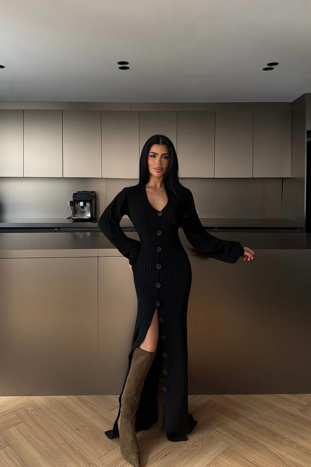 Siyah Ophelie Triko Elbise -
