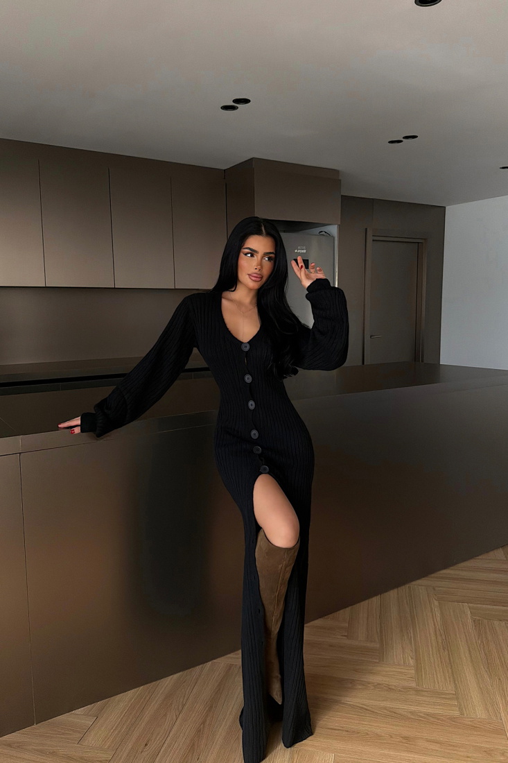 Siyah Ophelie Triko Elbise ATE-4458 - EYYO