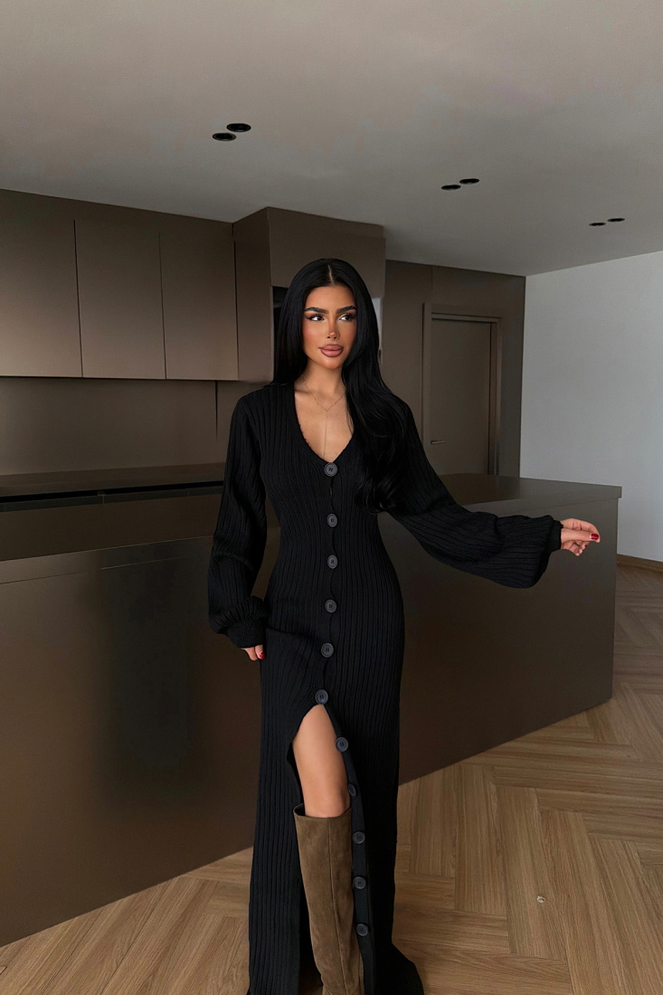 Siyah Ophelie Triko Elbise ATE-4458 - EYYO