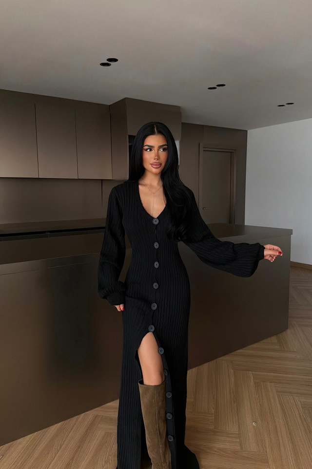 Siyah Ophelie Triko Elbise ATE-4458 - 3