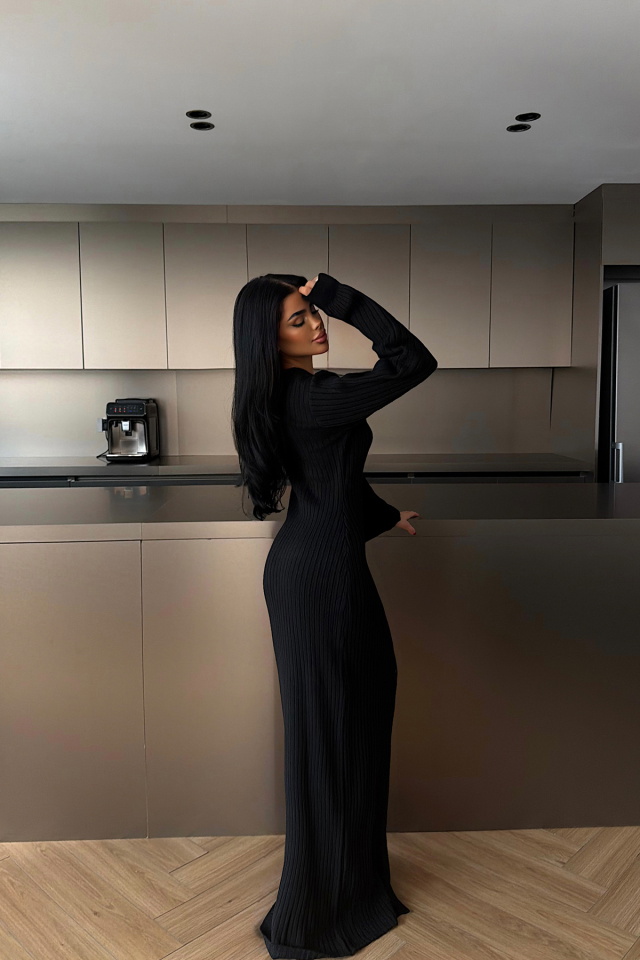 Siyah Ophelie Triko Elbise ATE-4458 - 4