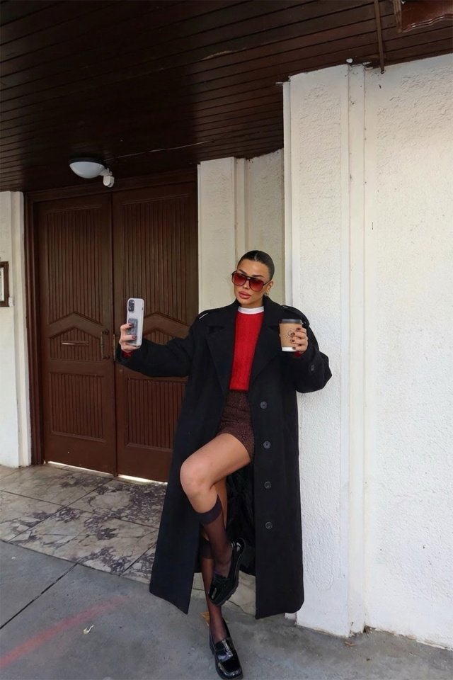 Siyah Düğme Detay Kaşe Kaban ATE-4981 - 1