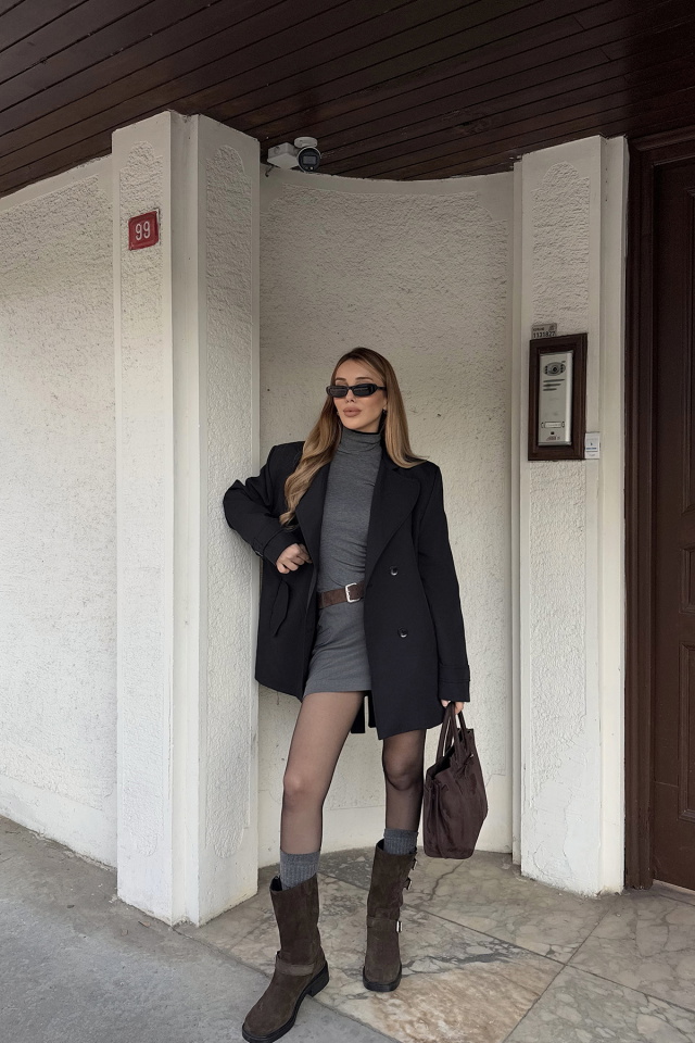 Siyah Alessandro Kısa Trençkot ATE-2071 