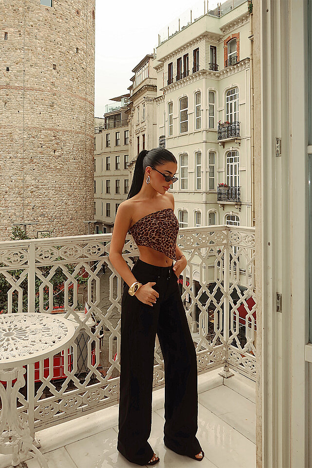 Siyah Düğme Detay Pantolon ATE-5081 - 3