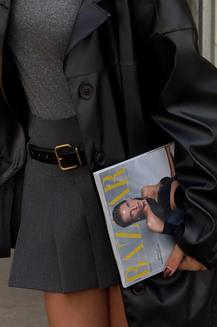 Siyah Drowe Deri Trenç ATE-1926 - EYYO