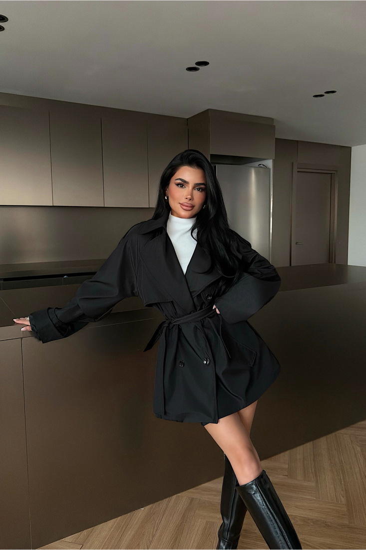 Siyah Düğme Detay Trenckot ATE-2105 - EYYO