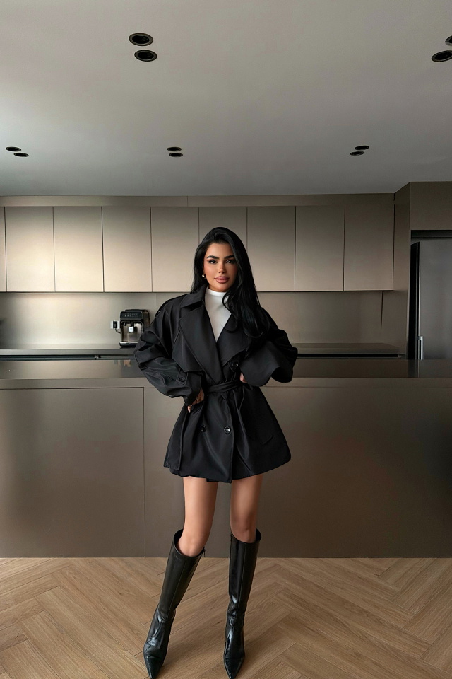 Siyah Düğme Detay Trenckot ATE-2105 - 2