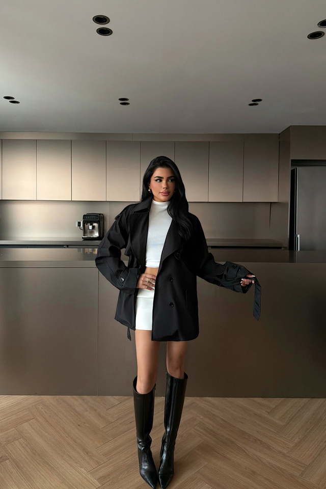 Siyah Düğme Detay Trenckot ATE-2105 - 3