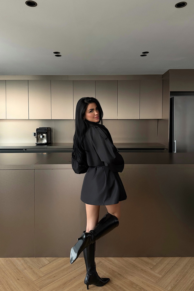 Siyah Düğme Detay Trenckot ATE-2105 - 4