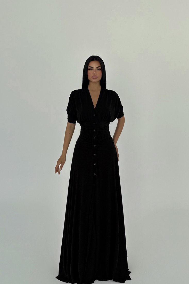 Siyah Eliah Uzun Düğmeli Elbise ATE-2592 - EYYO