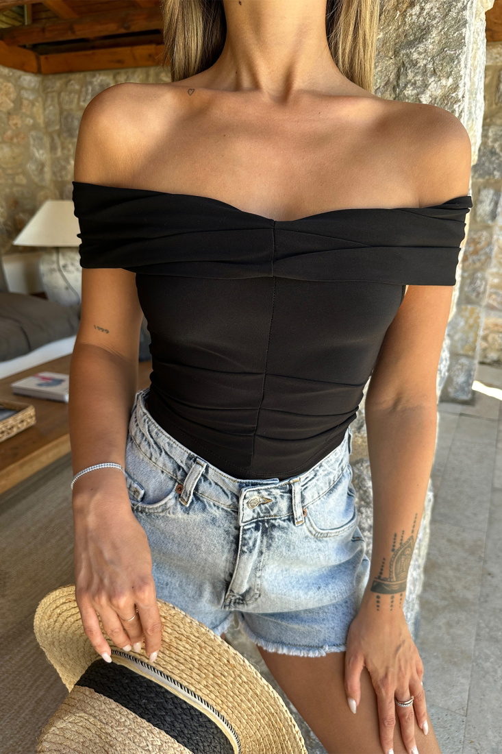 Siyah Düşük Kol Basic Bluz ATE7222 - gecce