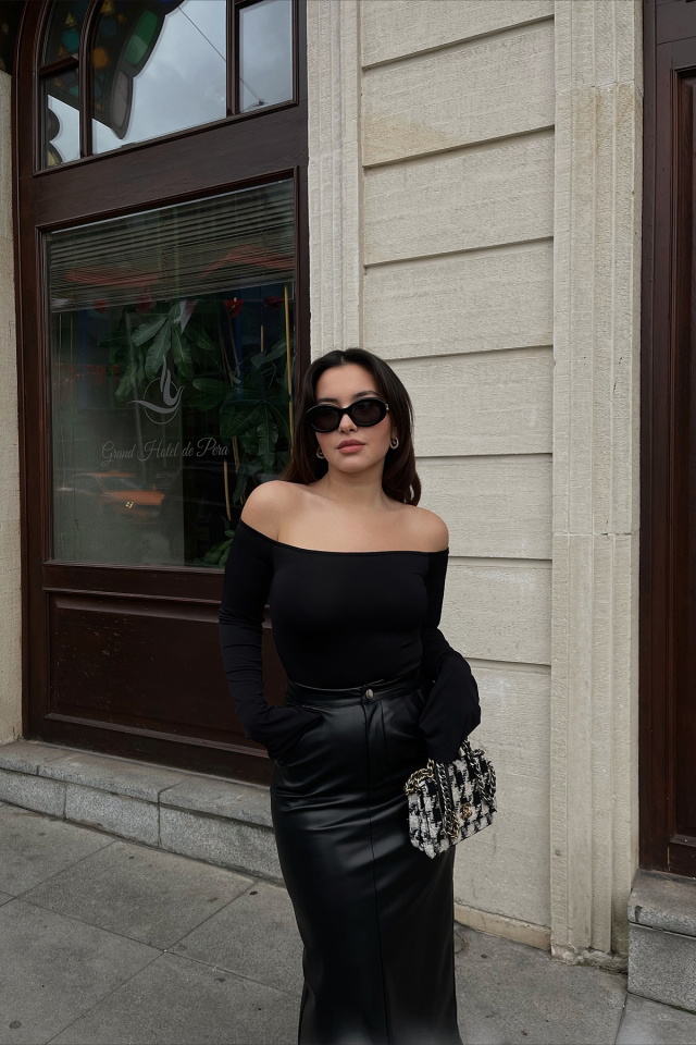 Siyah Düşük Kol Bodysuit ATE2916 - 2