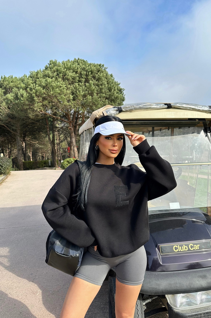 Siyah E Nakışlı Sweat ATE-0708 - EYYO