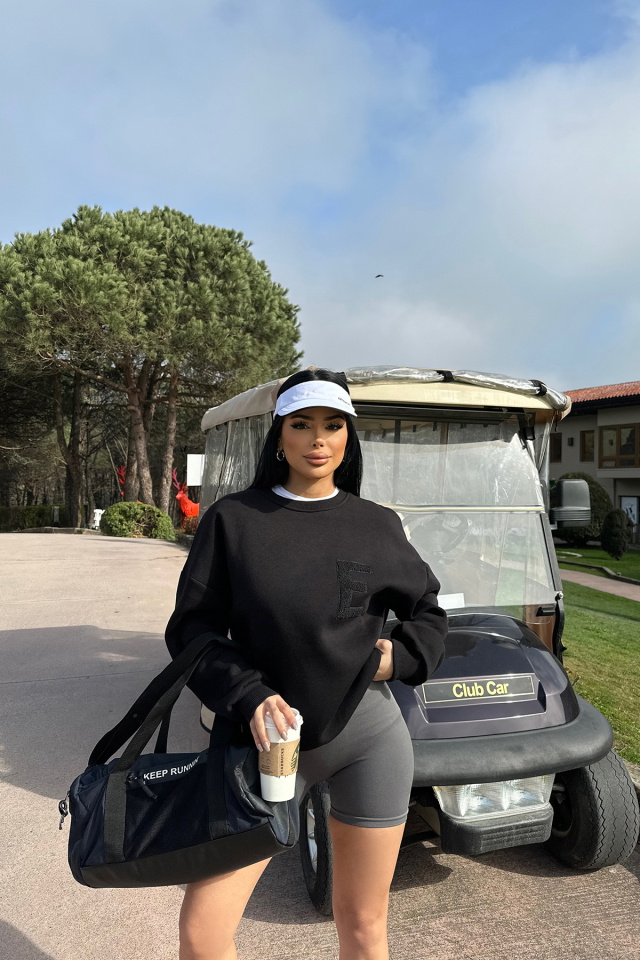 Siyah E Nakışlı Sweat ATE-0708 