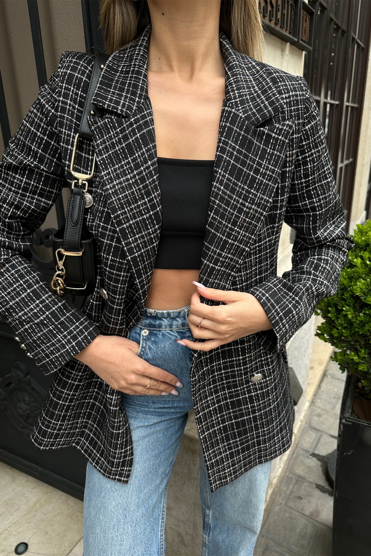 Siyah Ekoseli Ceket ATE5227 - EYYO TOPTAN