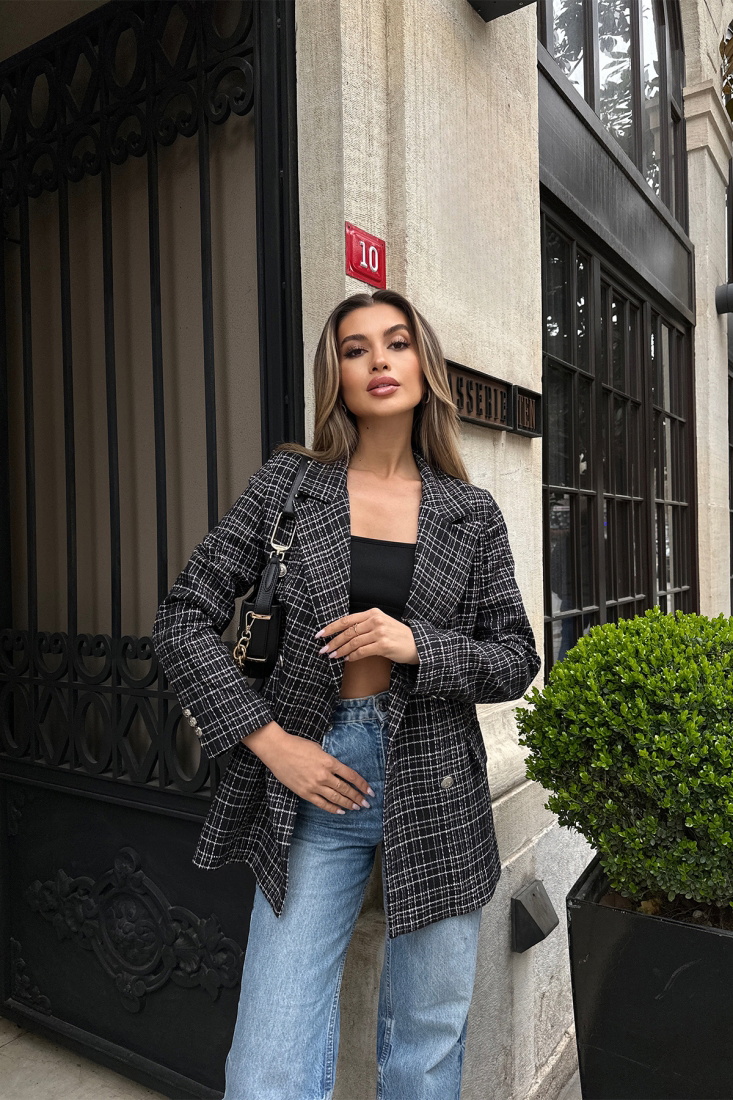 Siyah Ekoseli Ceket ATE5227 - EYYO TOPTAN