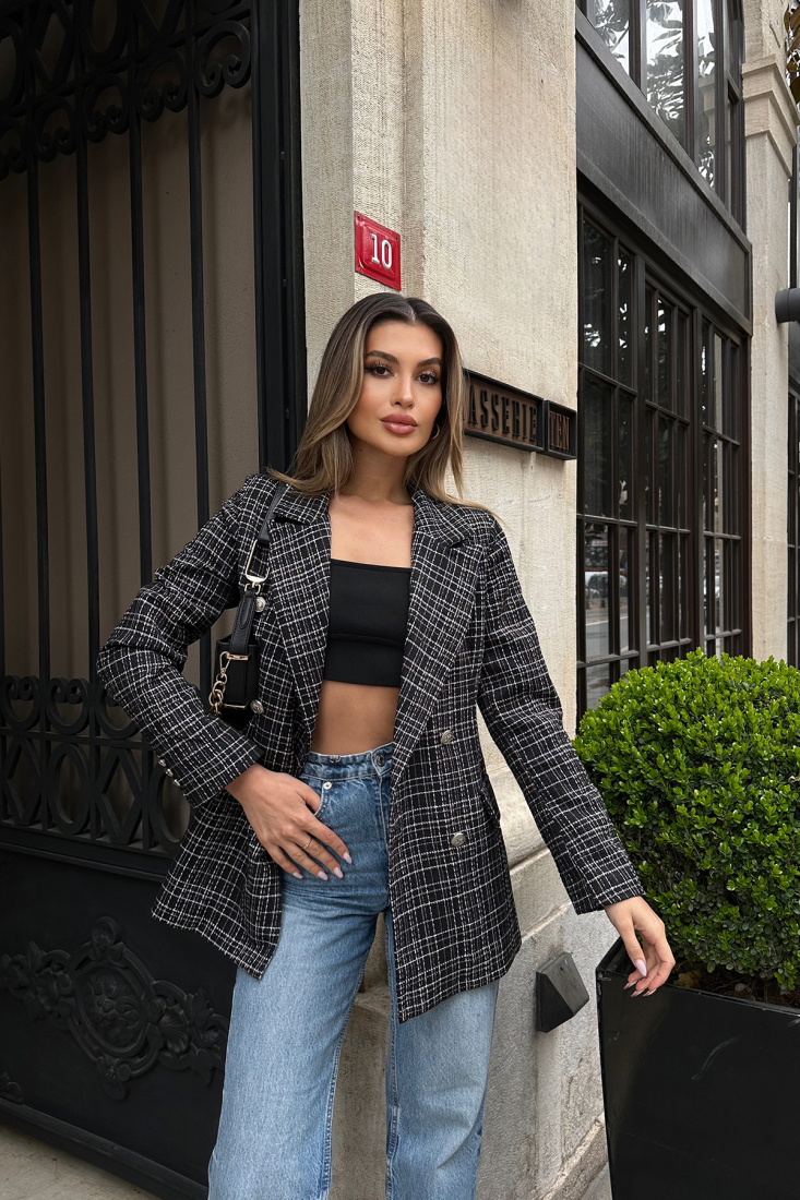 Siyah Ekoseli Ceket ATE5227 - EYYO TOPTAN