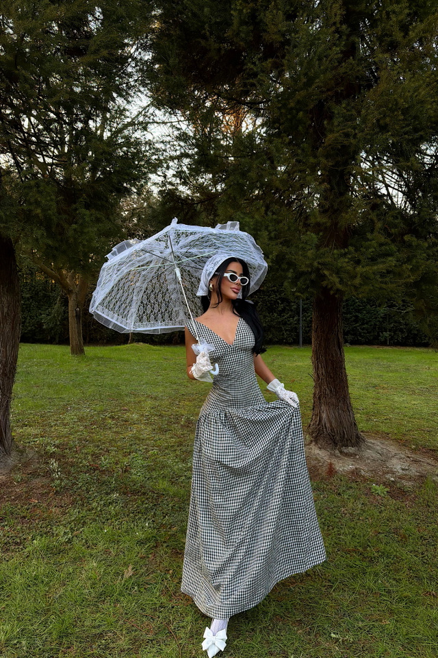 Siyah Plaid Elbise ATE-4931 