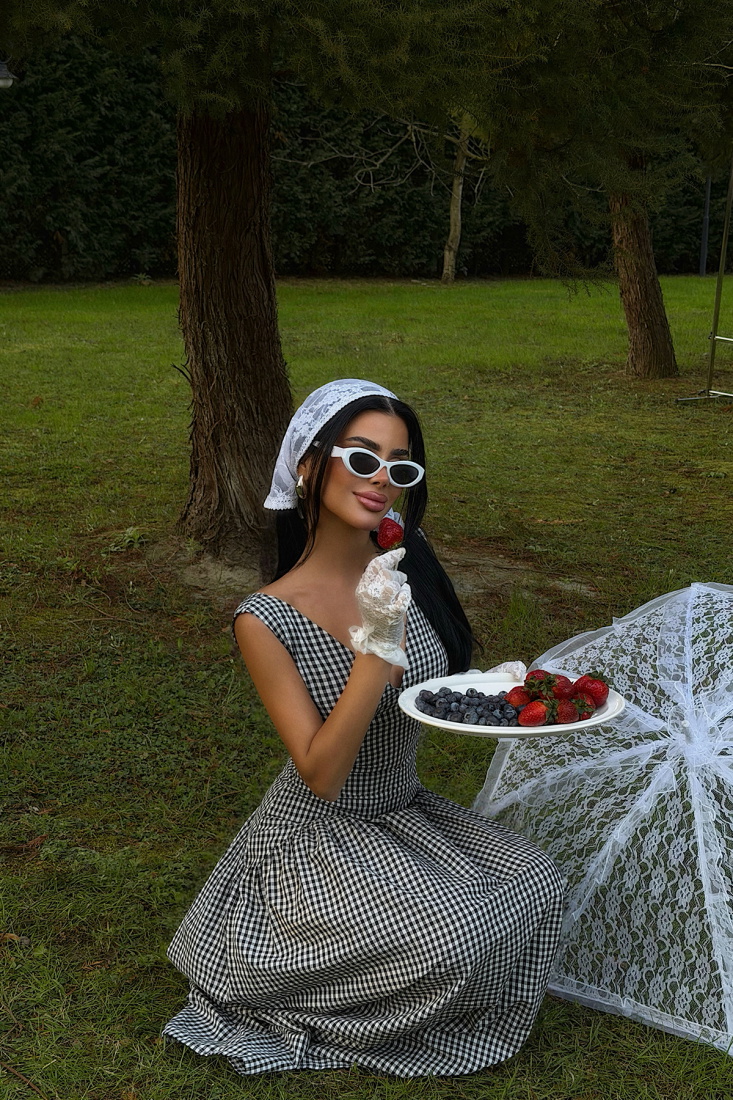 Siyah Plaid Elbise ATE-4931 - EYYO