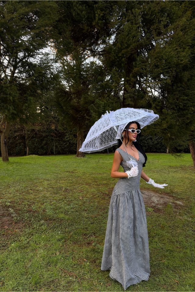 Siyah Plaid Elbise ATE-4931 - 4