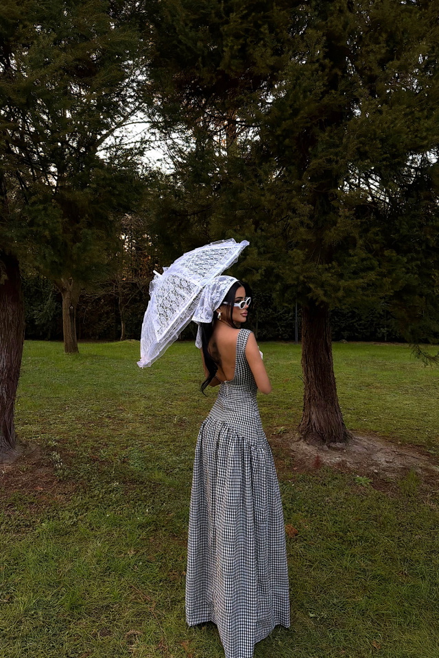 Siyah Plaid Elbise ATE-4931 - 5