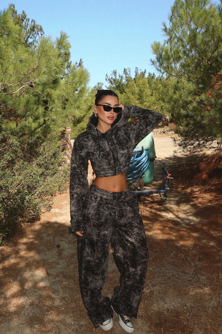 Siyah Joelle Desenli Eşofman Takım ATE-3642 - EYYO